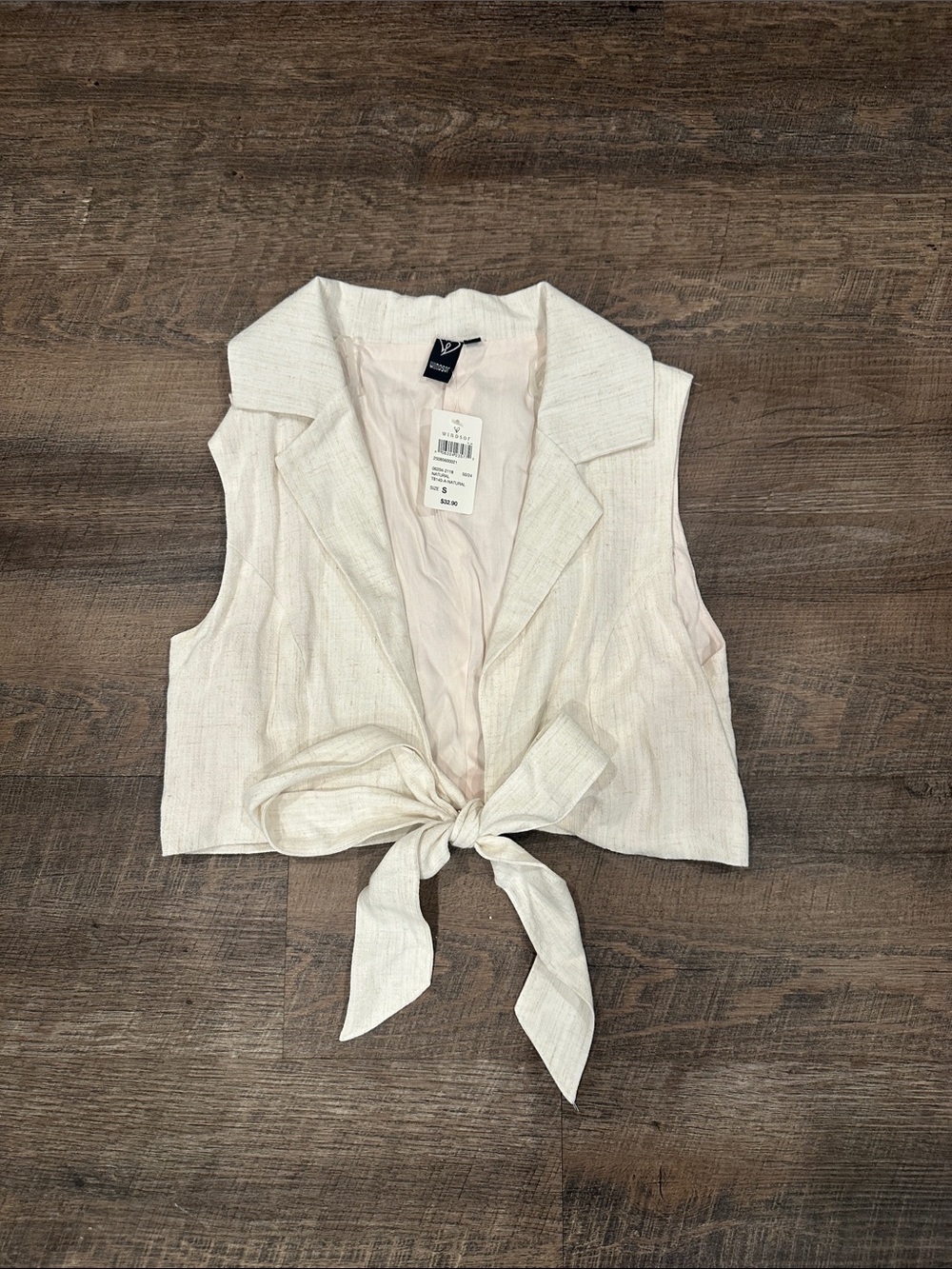 Windsor Tie-Front Sleeveless Crop Vest - Cream